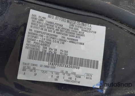 1999 Ford Taurus Se/Se-Ne from USA, damaged, VIN 1FAFP53S7XA203980